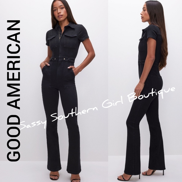 🆕⭐ GOOD AMERICAN black denim jumpsuit - Picture 3 of 12